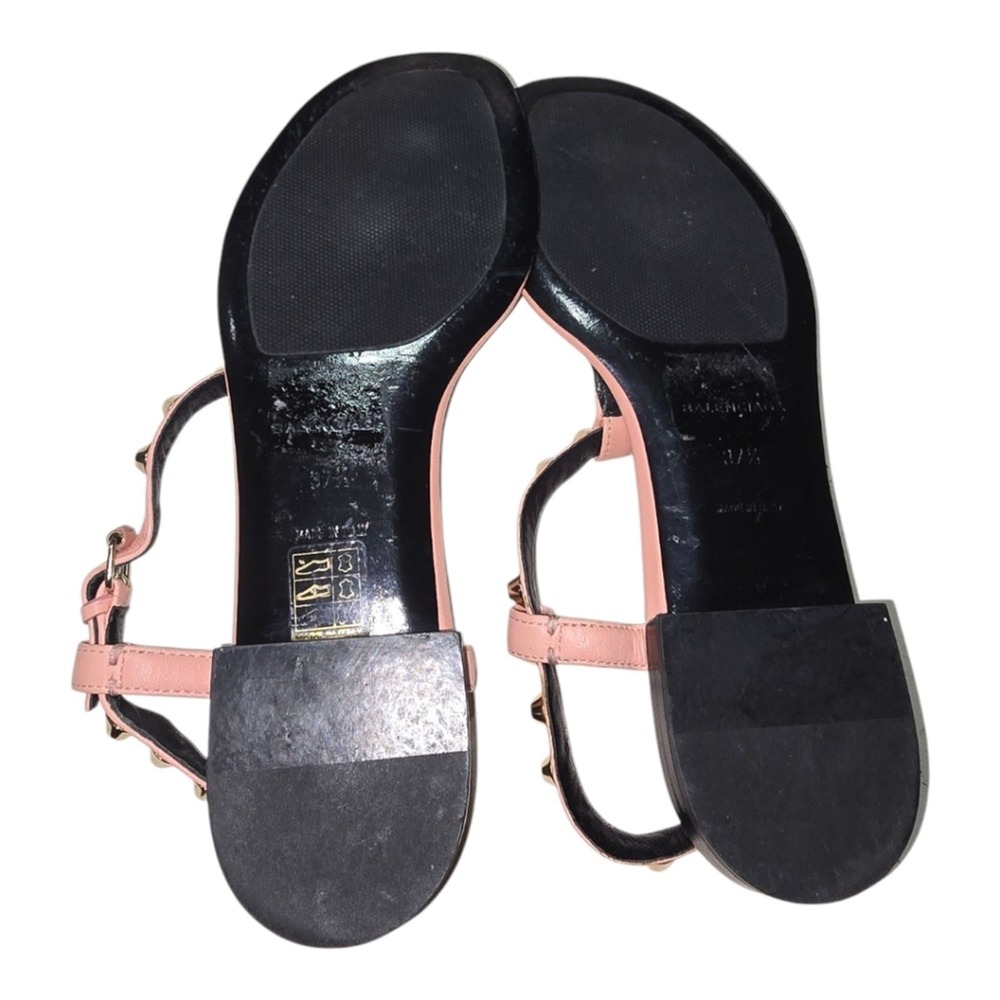 BALENCIAGA PINK leather thong SANDALS 37.5 7 flat slide ROCKSTUD ANKLe star STud - Picture 12 of 16